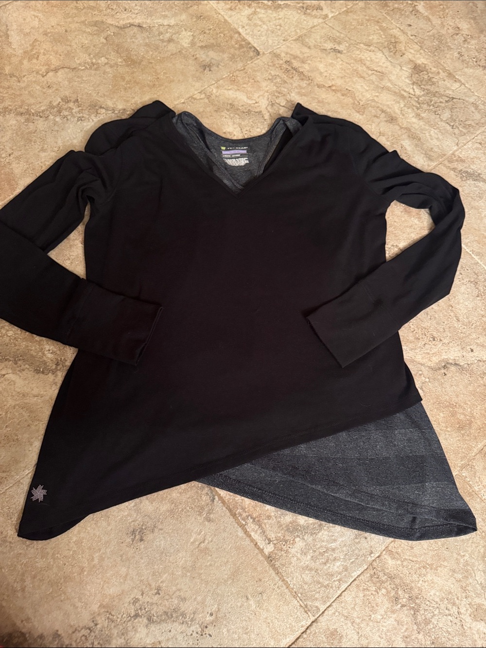 tek gear on the go attached tank &long sleeve asymmetrical Women's Top S petite
